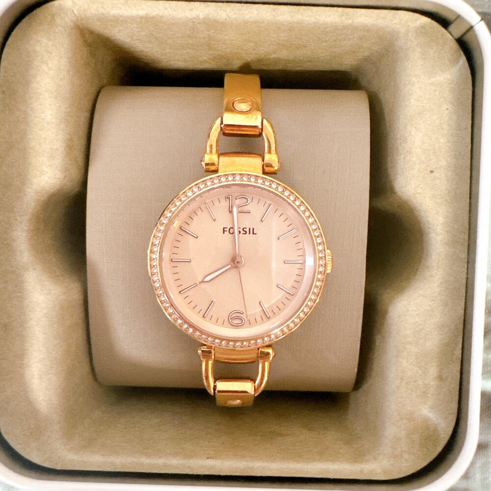 Elegant Fossil ES3266 Ladies Rose Gold Tone Open Link Bracelet Watch